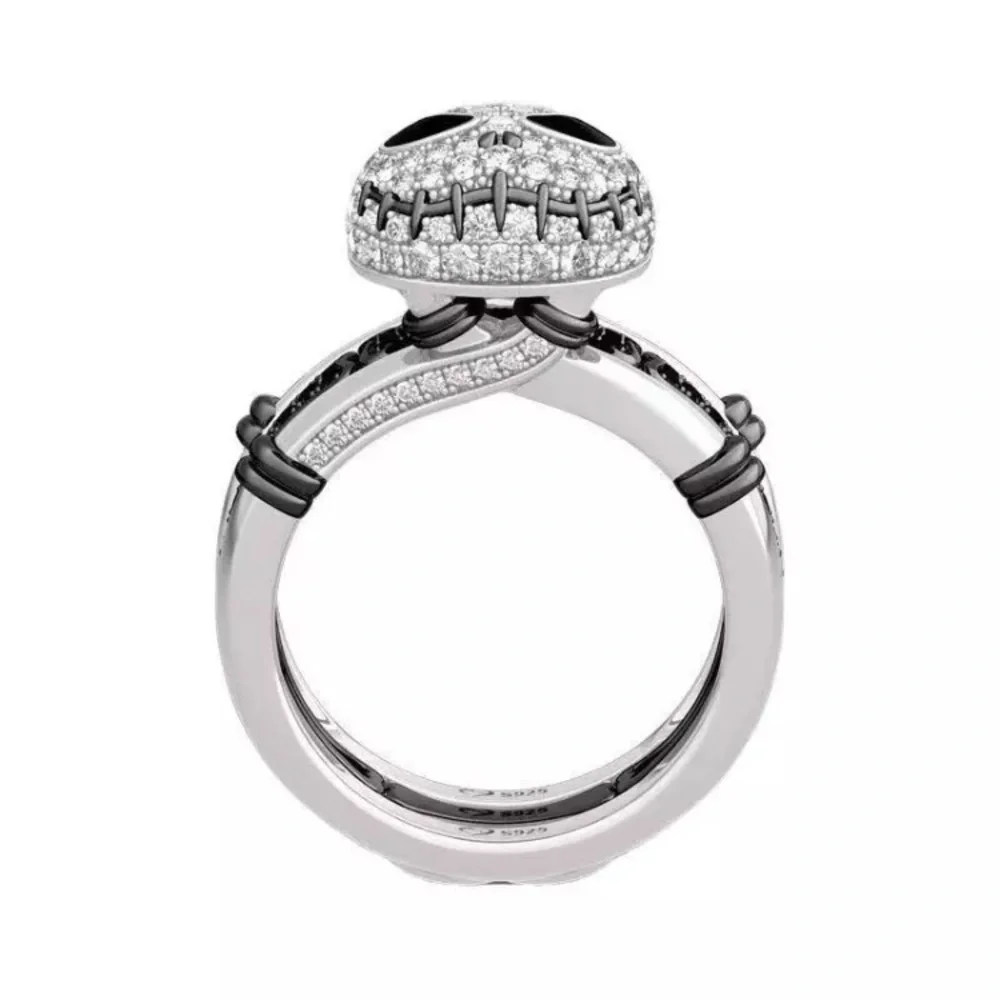 NWT Jack Skeleton 925 Silver & Black Ring Cubic Zirconia Skull Face